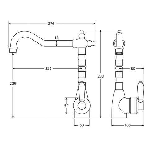 Eleanor Shepherds Crook Brass Kitchen Sink Mixer Tap