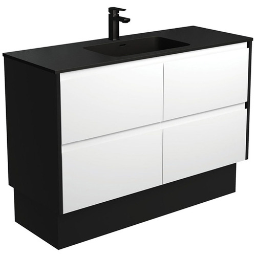 120cm Montana Amato Satin White & Black Floorstanding Vanity Unit