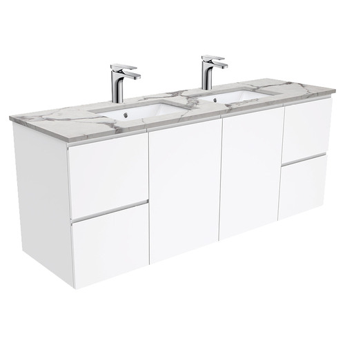 Sarah Calacatta MarbleLook Fingerpull Gloss White Wall Hung Double
