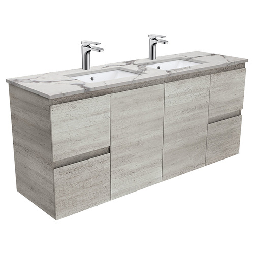 Sarah Calacatta Marble-Look Edge Industrial Wall Hung Double Basin ...