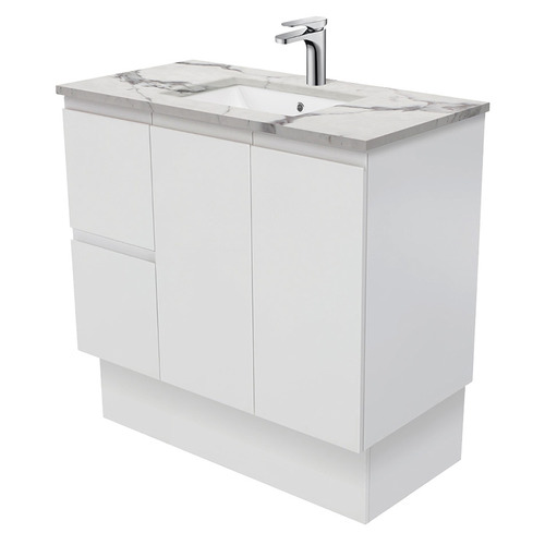 90cm Sarah Calacatta MarbleLook Fingerpull Satin White Floor Standing