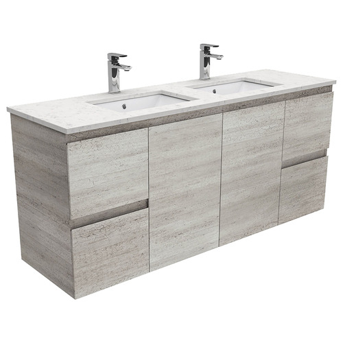 Sarah Bianco Marble-Look Edge Industrial Wall Hung Double Basin Vanity ...