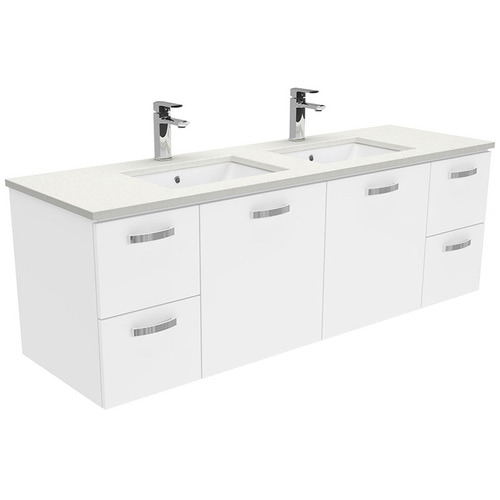 150cm Sarah Crystal Pure Unicab White Wall Hung Double Basin Vanity