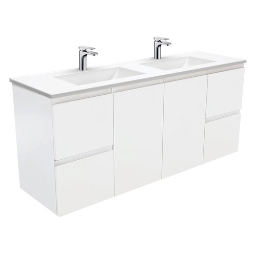 150cm Vanessa Satin White Wall Hung Double Vanity Unit
