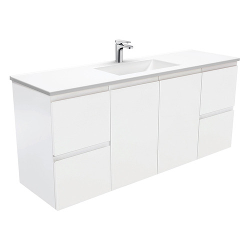 2 Door 4 Drawer Vanessa Satin White Wall Hung Vanity Unit