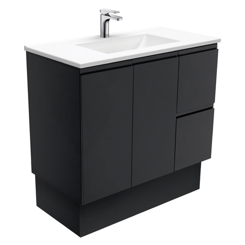 Fienza 90cm Vanessa Fingerpull Satin Black Floor Standing Vanity Unit ...