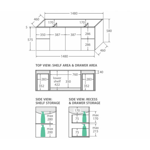 150cm Vanessa Gloss White Wall Hung Double Vanity Unit