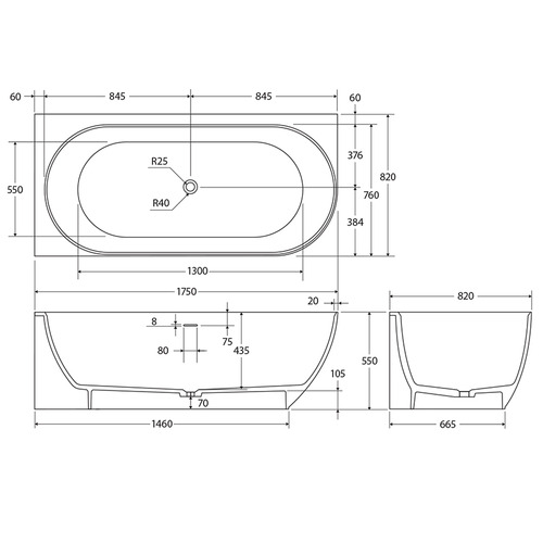 Matta 1750mm Solid Surface Corner Bath
