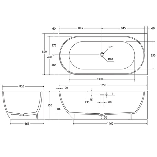 Matta 1750mm Solid Surface Corner Bath