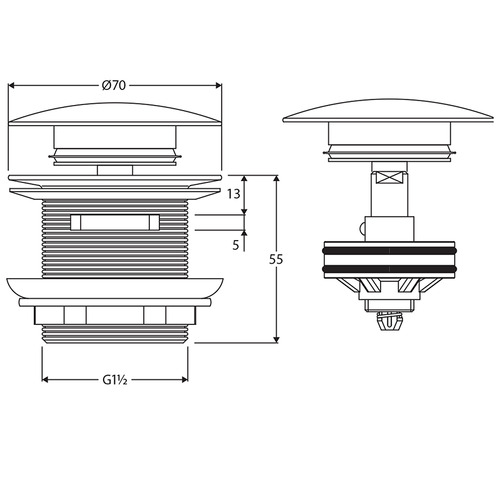 40mm Solid Surface Universal Pop-up Waste with Overflow