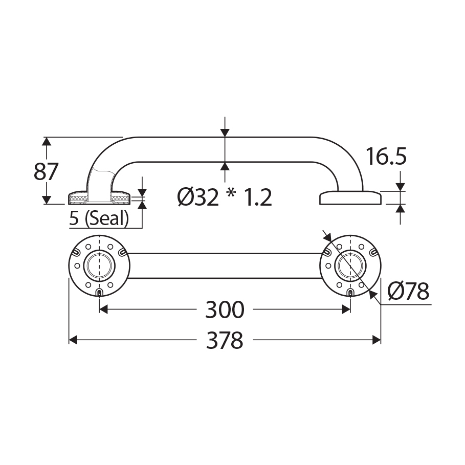 Accessible 300mm Stainless Steel Grab Rail