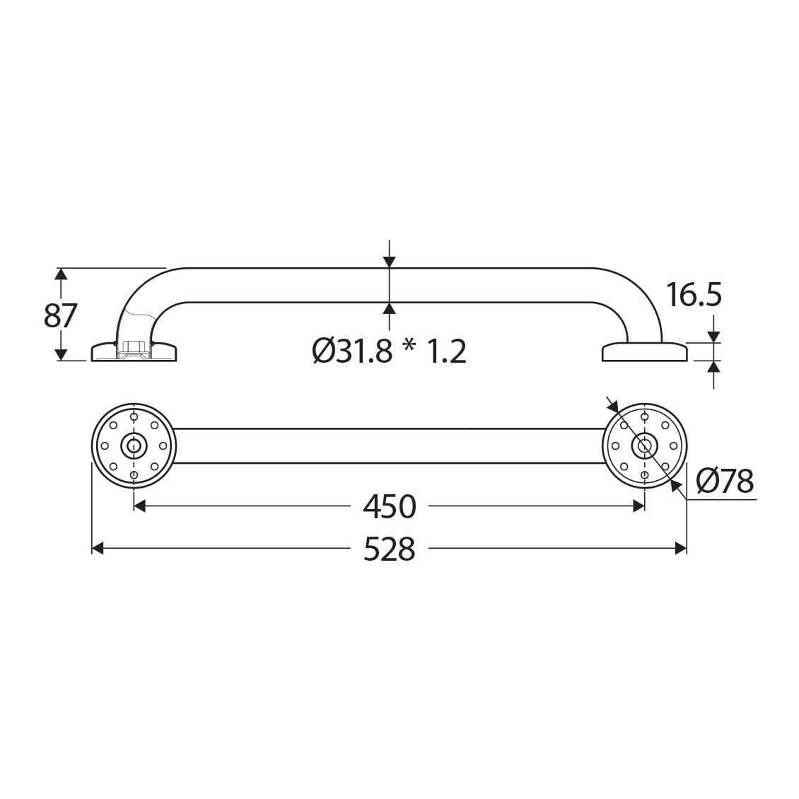Accessible 450mm Stainless Steel Grab Rail