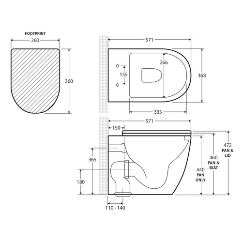 Alix Slim Seat S-Trap Wall-Faced Toilet Suite with R&T in-Wall Cistern