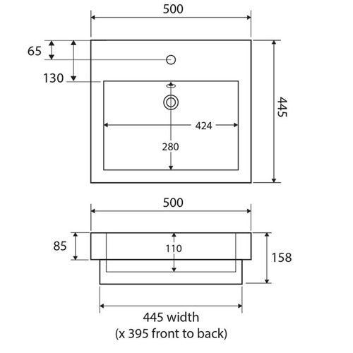 Low Profile Square Ceramic Basin