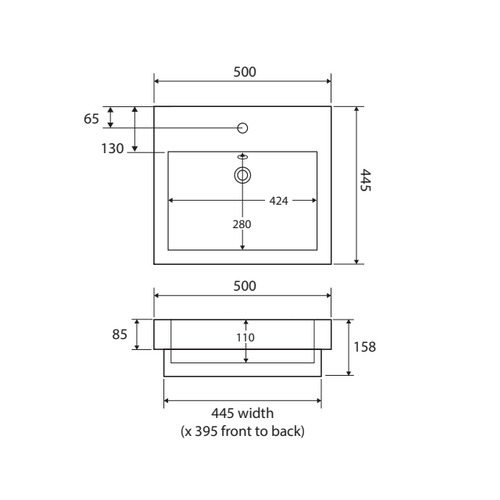 Low Profile Square Ceramic Basin