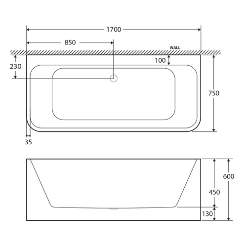 170cm Delta Acrylic Bath Tub