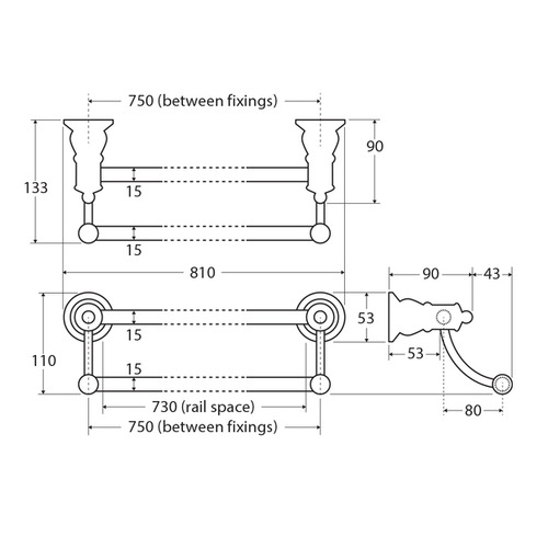 Lillian Double Bar Wall Mounted Towel Rail
