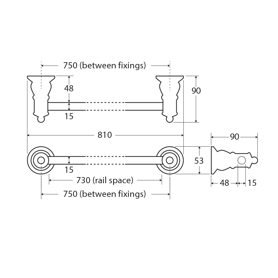 Lillian Single Bar Wall Mounted Towel Rail