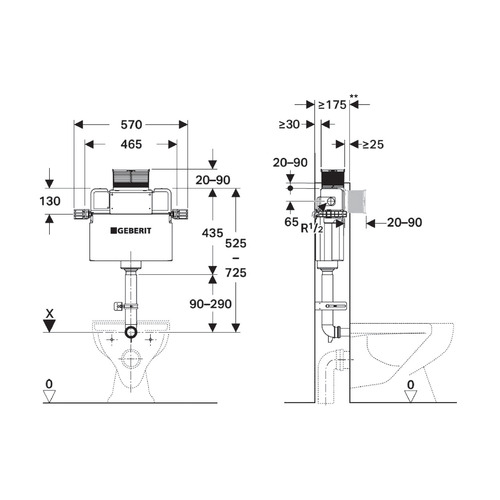 Alix P-Trap Wall Faced Toilet Pan With Geberit Kappa In-Wall Cistern