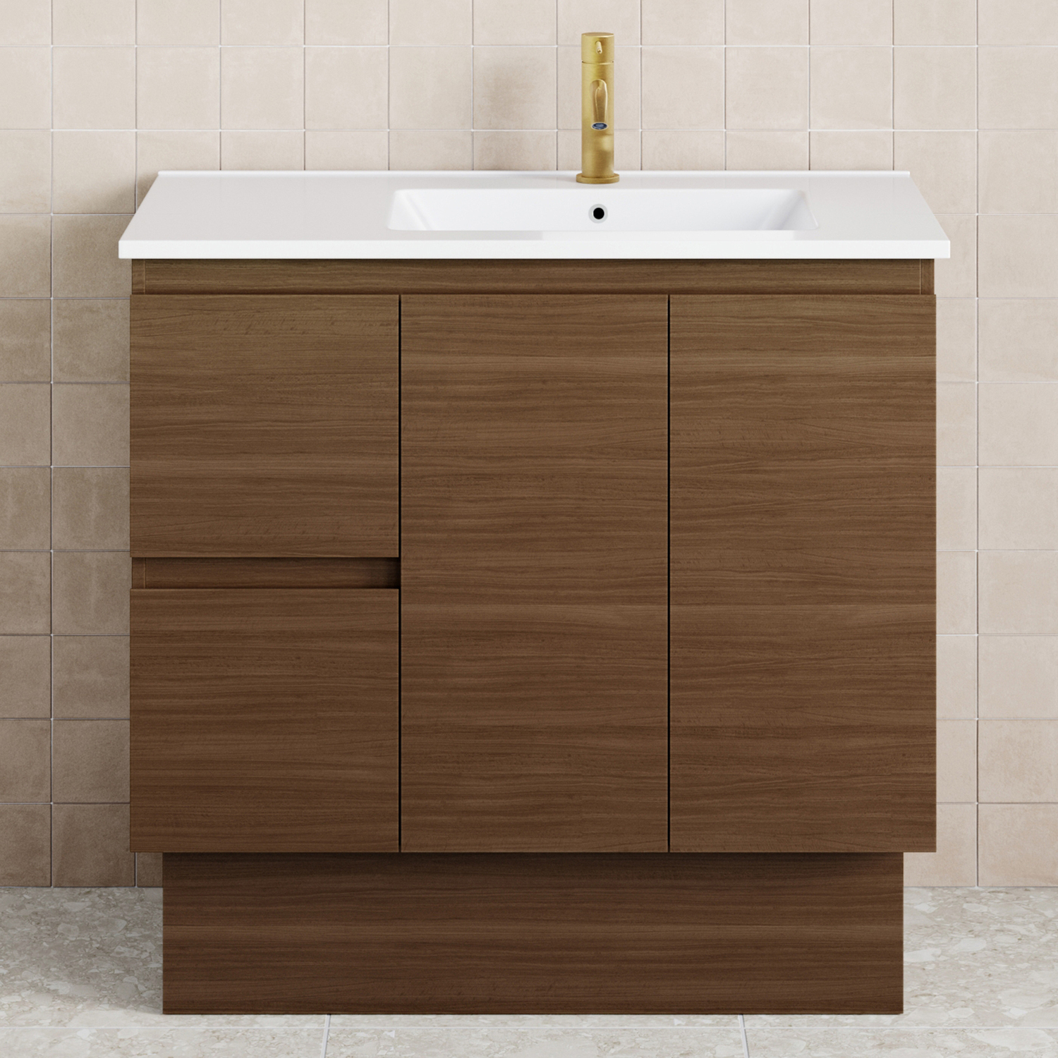 Dolce 900mm Walnut Freestanding Single Vanity with Ceramic Countertop