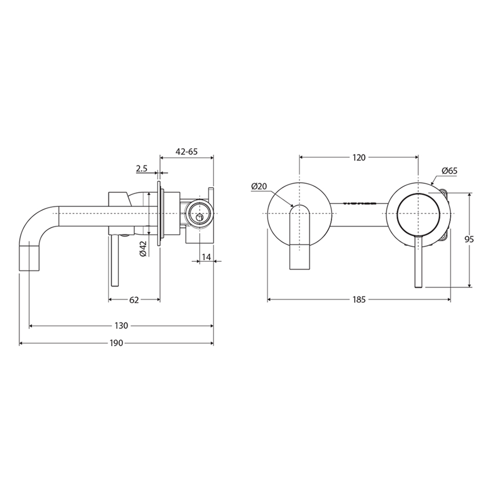 Kaya 130mm Round Bath/Basin Wall Mixer Set