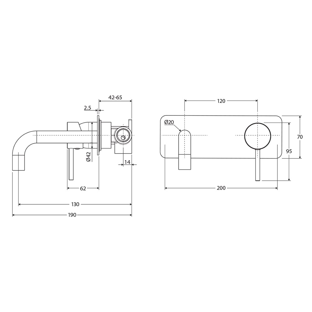Kaya 130mm Rectangular Bath/Basin Wall Mixer Set