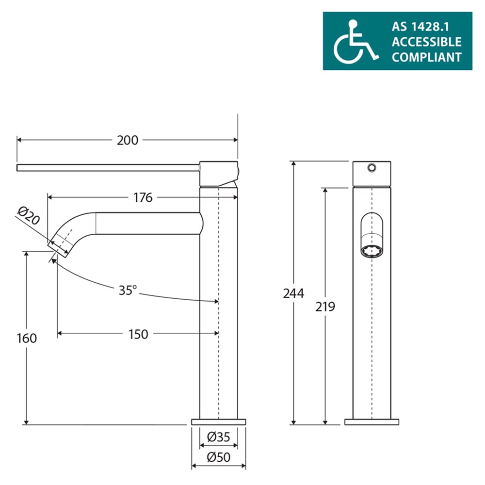 Accessible Kaya Care Extended Lever Basin Mixer