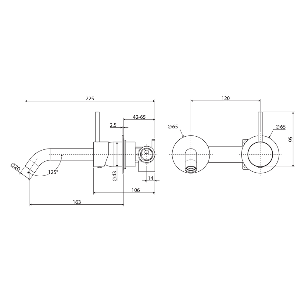 Kaya Up 160mm Bath/Basin Wall Mixer Set