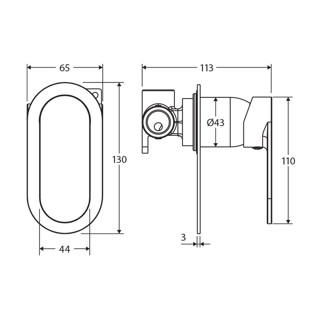 Empire Slim Oval Shower/Bath Wall Mixer