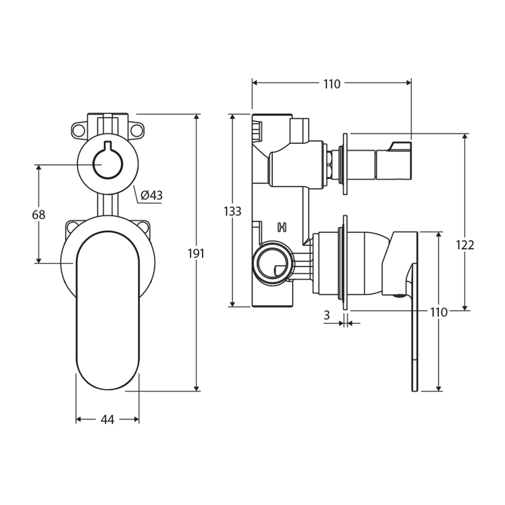 Empire Slim Oval Shower/Bath Wall Mixer Diverter