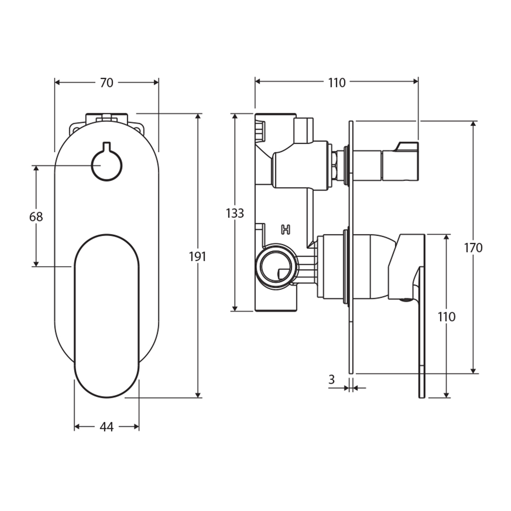 Empire Slim Large Oval Shower/Bath Wall Mixer Diverter