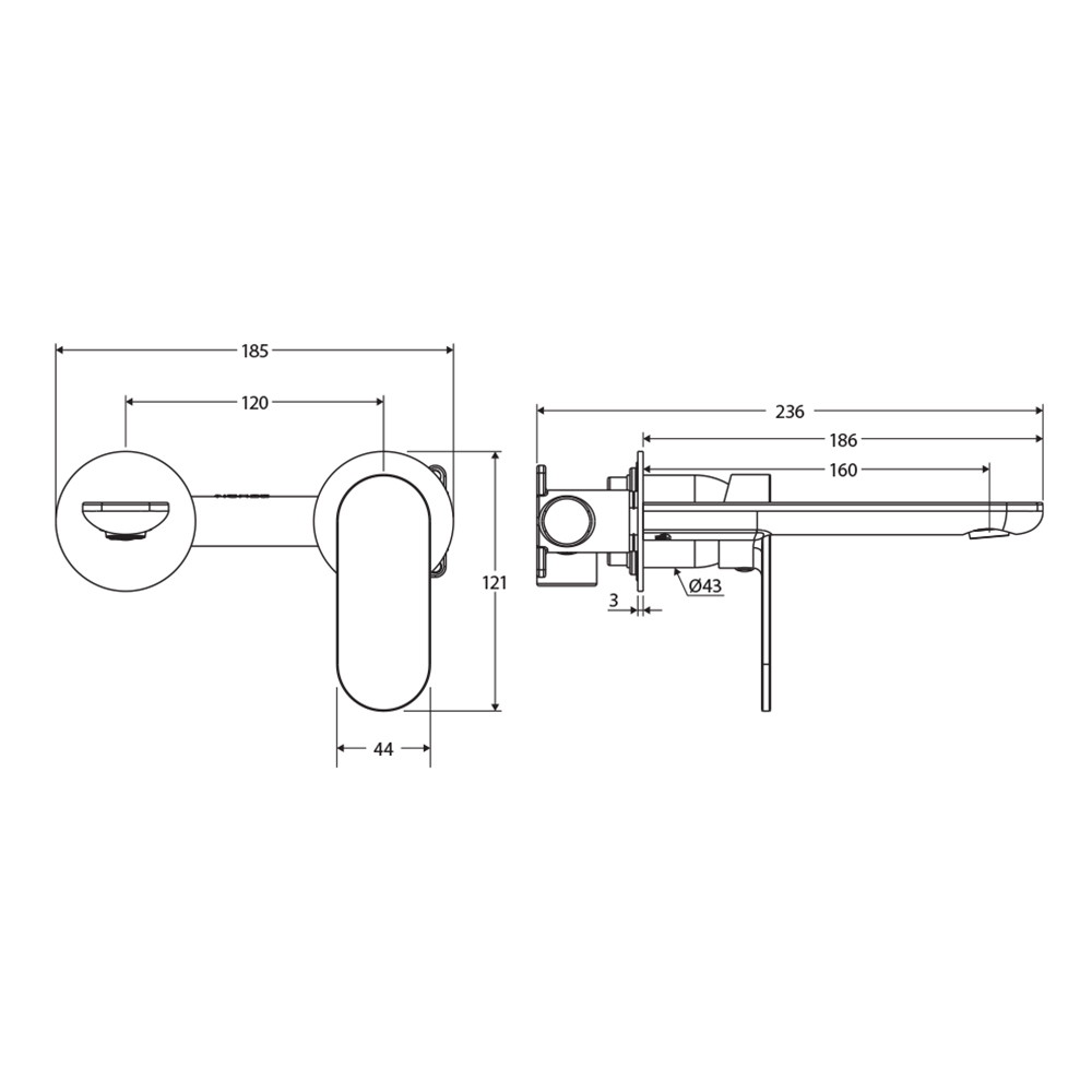 Empire Slim 160mm Bath/Basin Wall Mixer Set