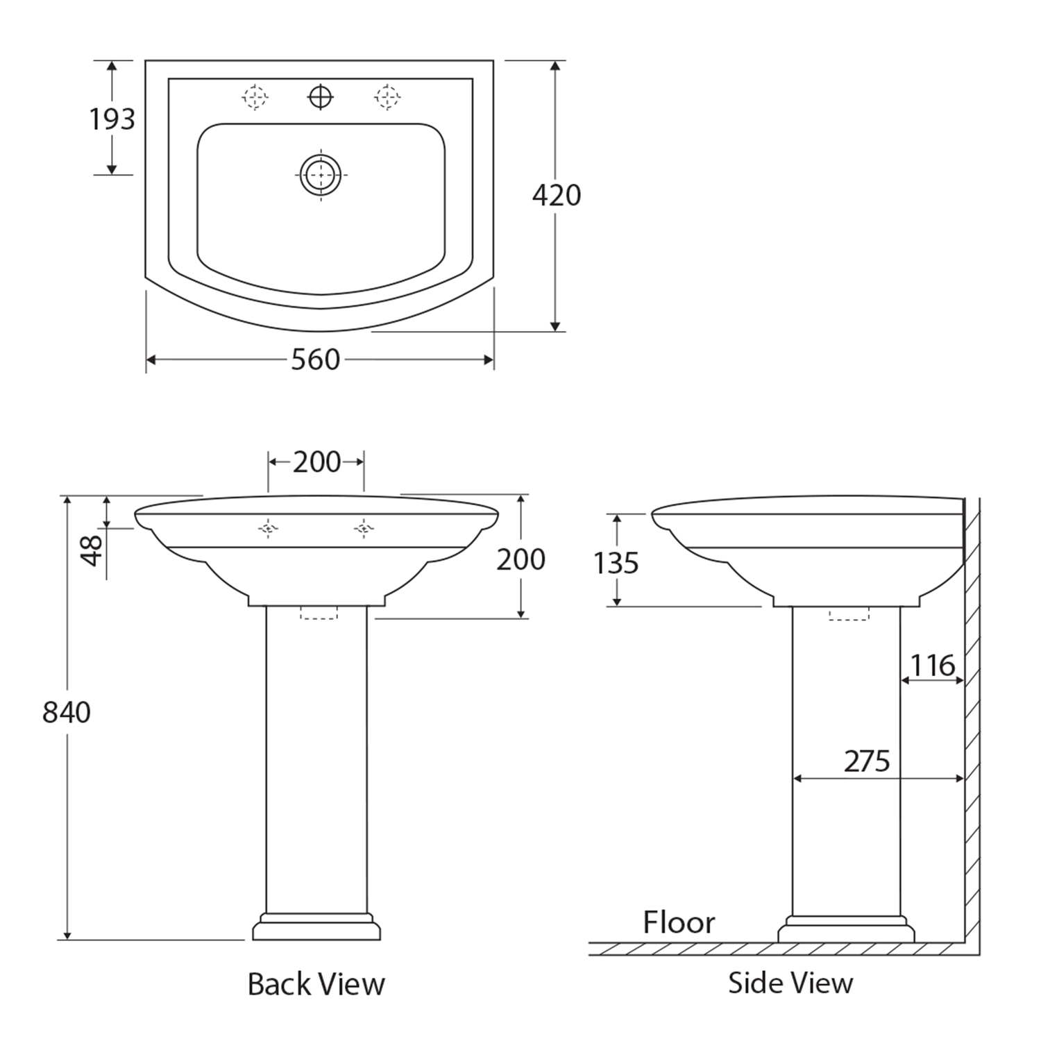 56cm Washington Pedestal Ceramic Basin