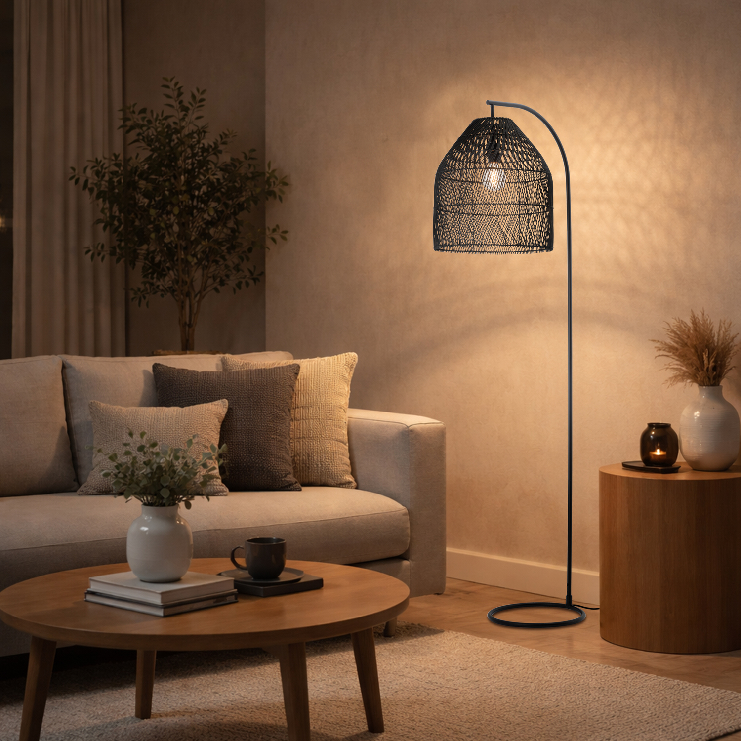 Shelby Iron & Rattan Floor Lamp