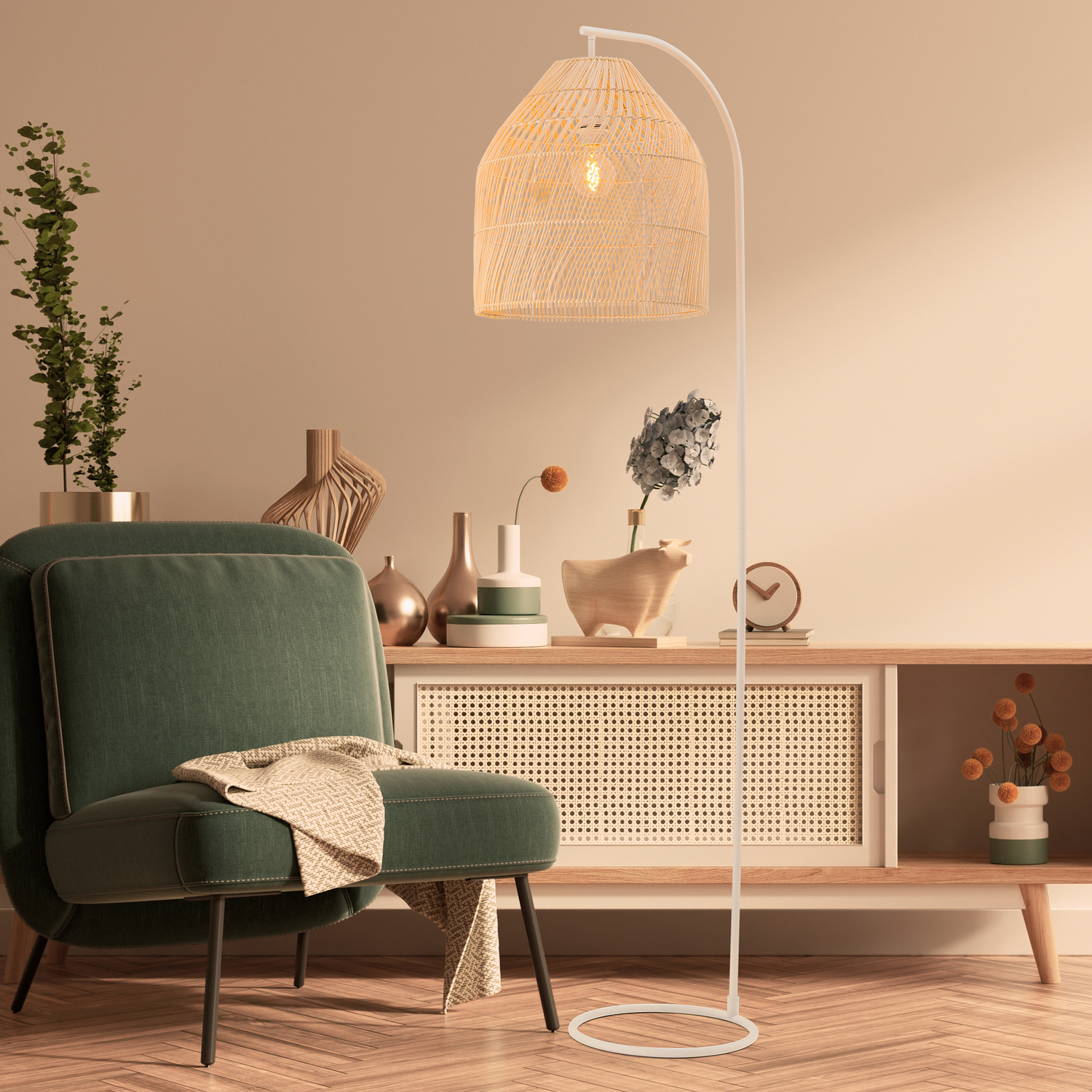 Shelby Iron & Rattan Floor Lamp