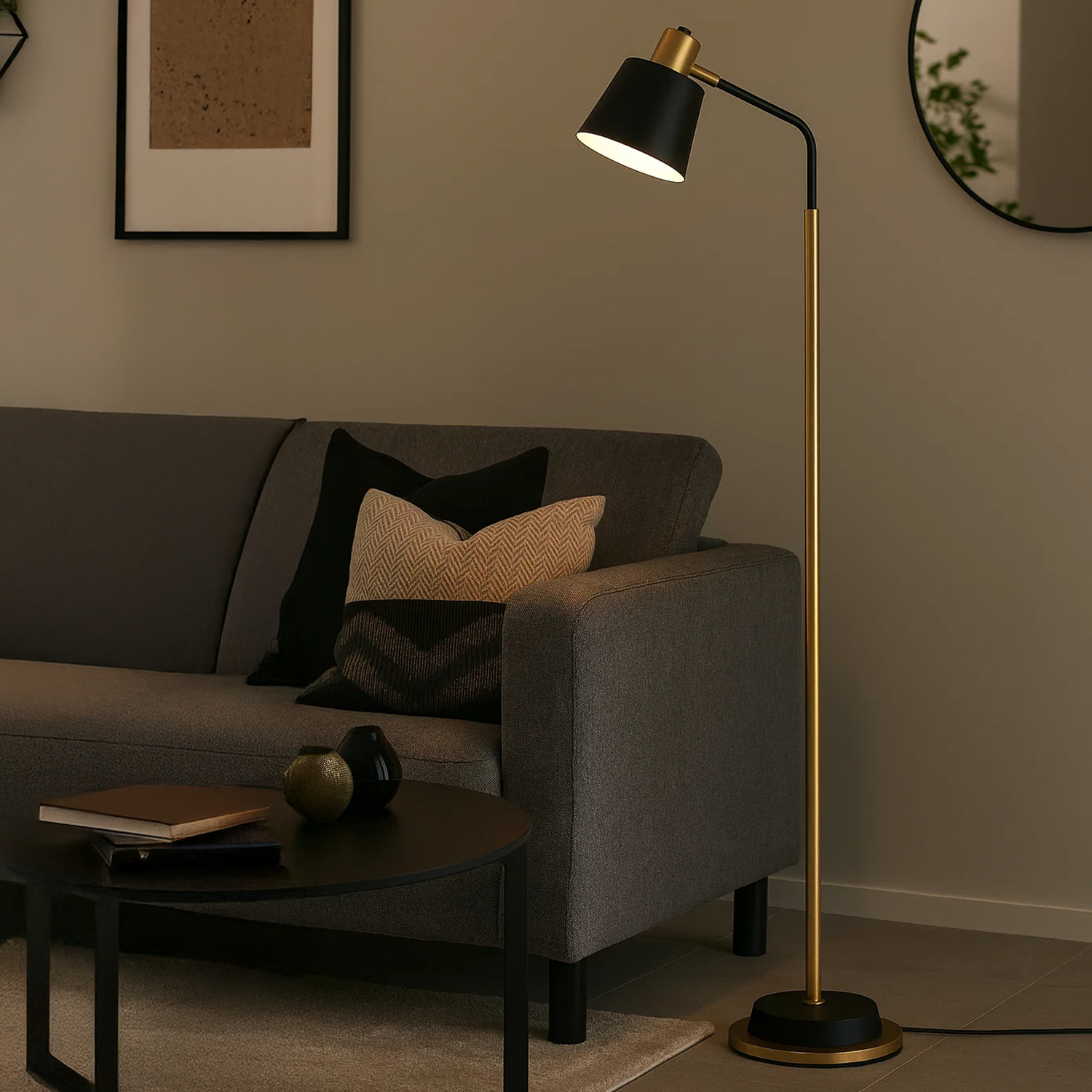 Roswell Gold & Black Iron Floor Lamp