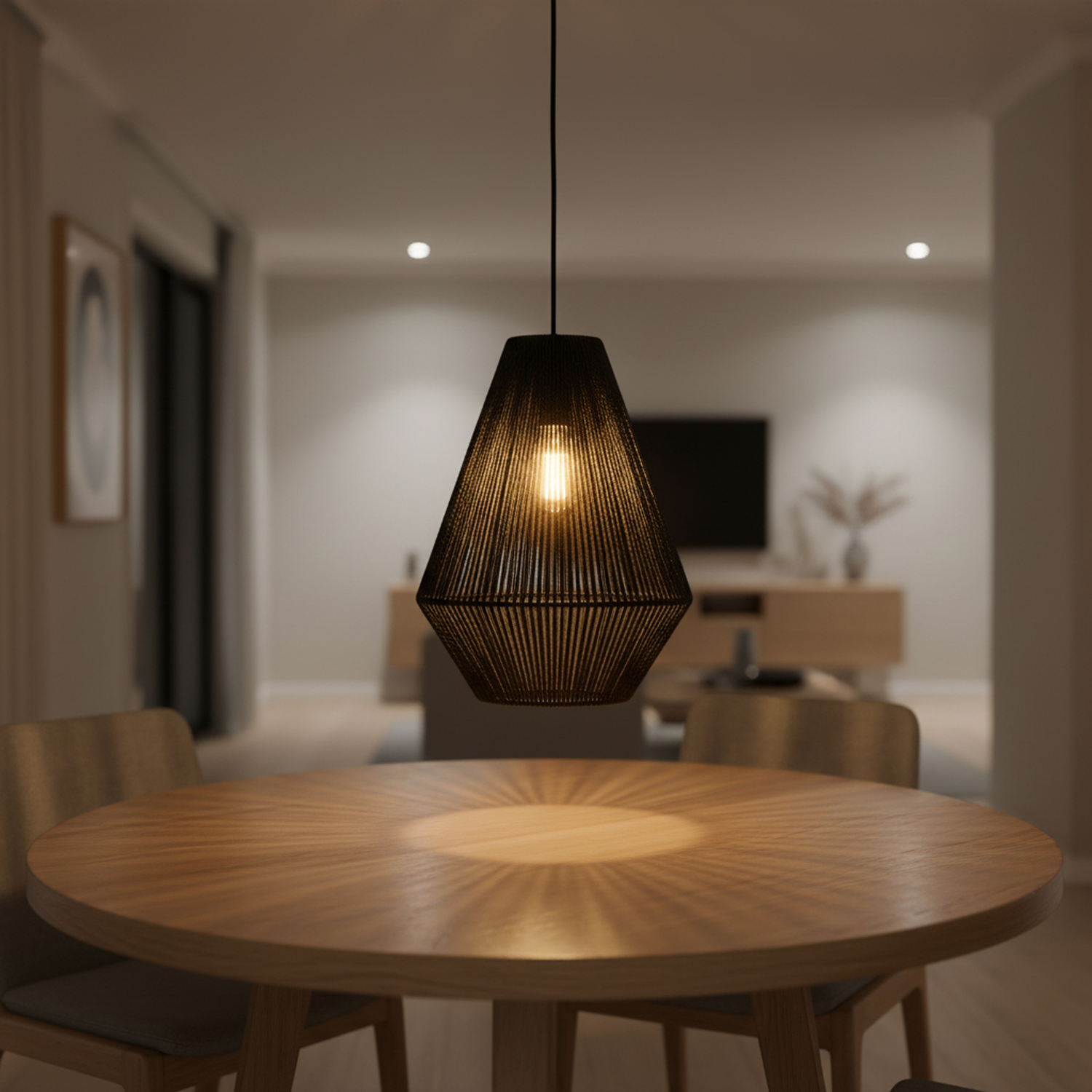 Dayton Steel & Rattan Pendant Light