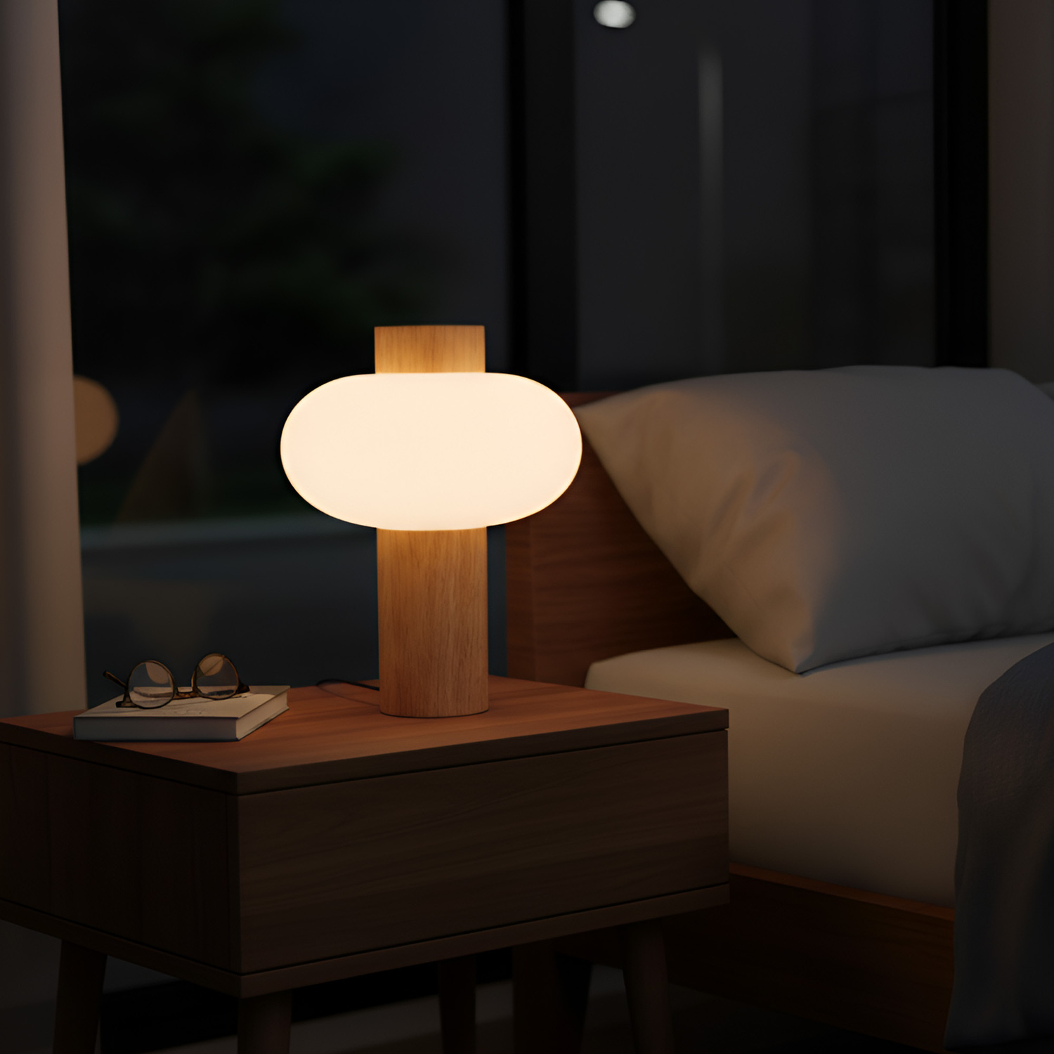 Luso Rubberwood & Opal Glass Table Lamp