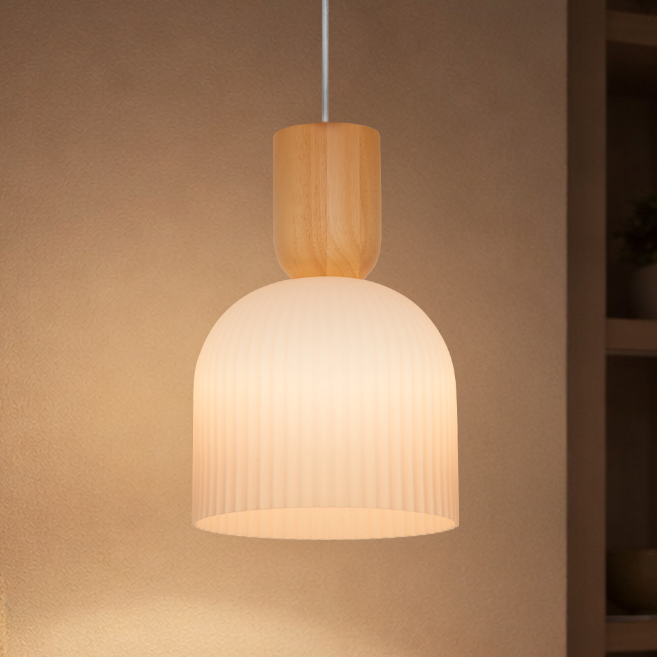 Madison Rubberwood & Glass Pendant Light