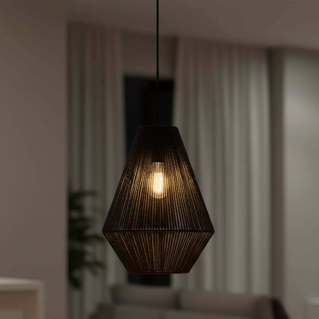 Dayton Steel & Rattan Pendant Light