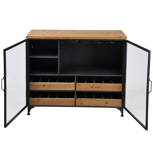 Pavel Metal & Wood Low Wine Cabinet
