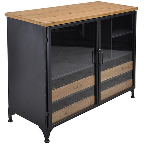 Pavel Metal & Wood Low Wine Cabinet