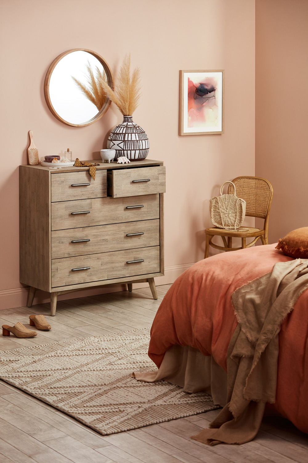 Natural Cooper Round Wooden Wall Mirror