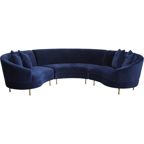 Navy Lago 4 Seater Curved Velvet Sofa | Temple & Webster