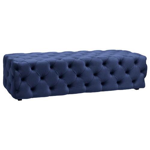 blue velvet tufted bench