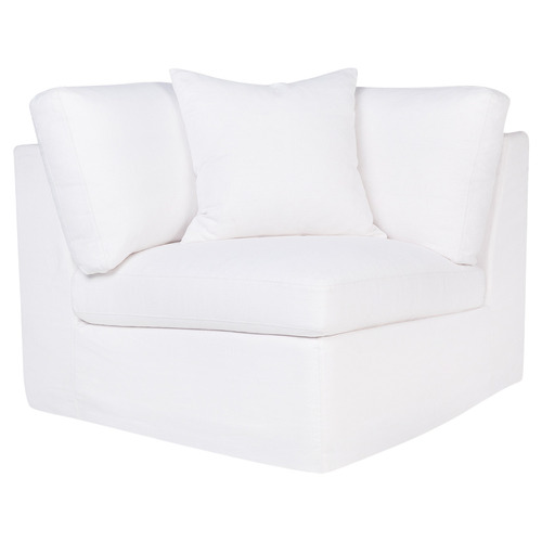 White Cohen Linen-Blend Slipcover Corner Seat Chair