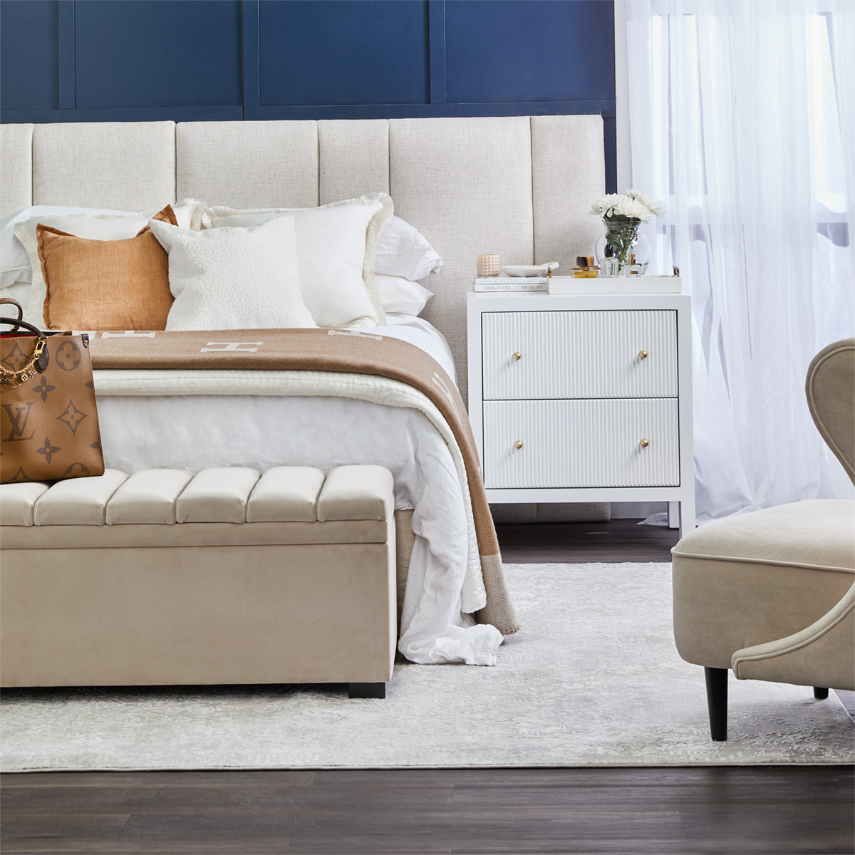 Sylvestre Panelled Cotton-Blend Queen Bedhead