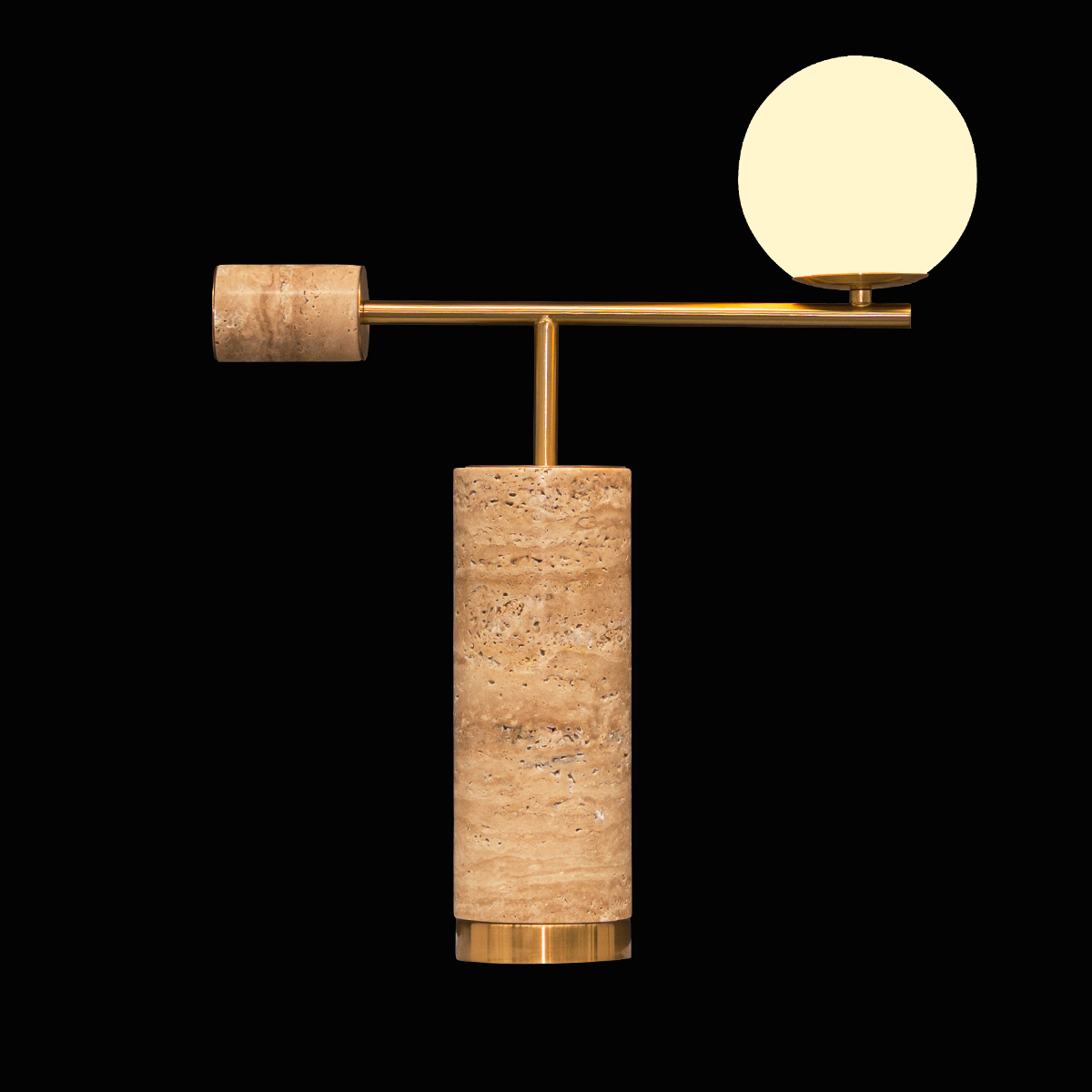 63cm Gregor Brass & Travertine Table Lamp