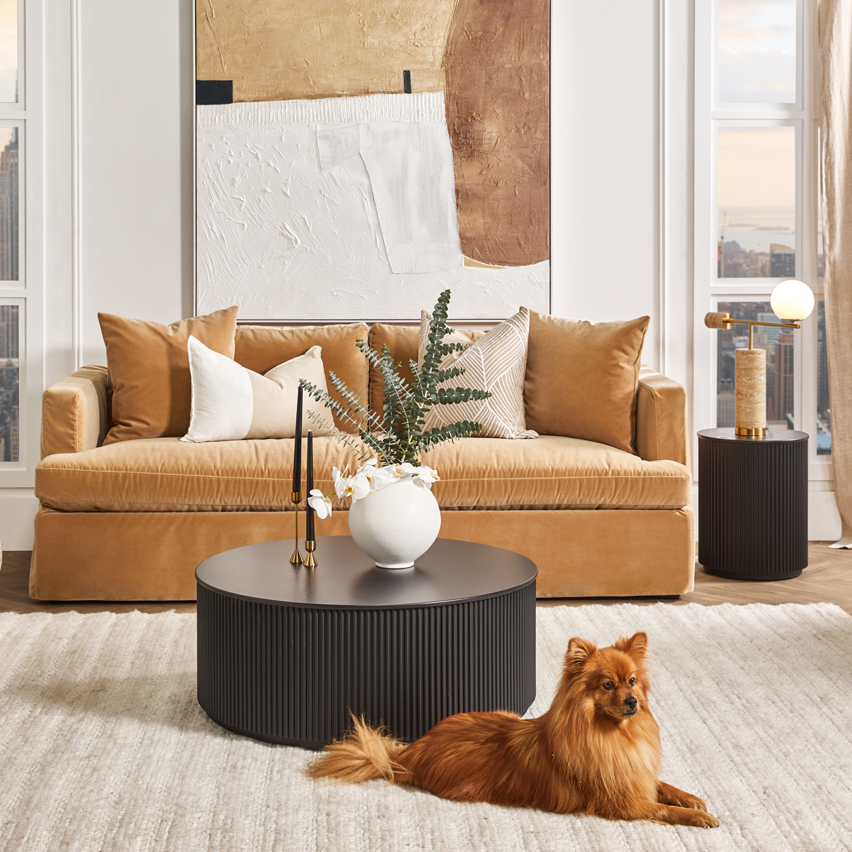 63cm Gregor Brass & Travertine Table Lamp