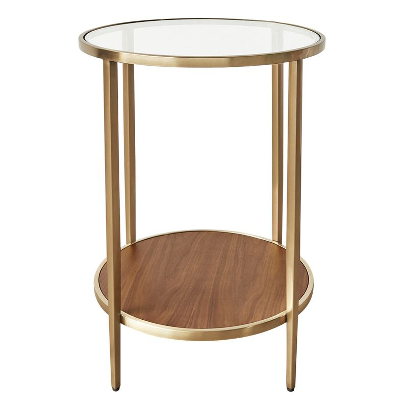 Mona Tempered Glass & Walnut Wood Side Table